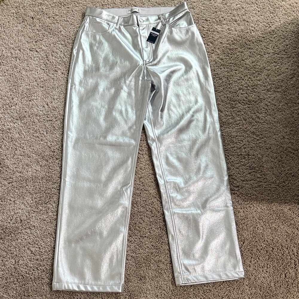 Abercrombie & Fitch Shiny Silver Metallic Pants